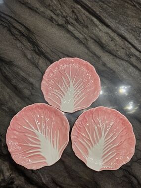Set of 3 New Target Radicchio / Cabbage Leaf Pink Salad Plates Threshold 8 3/4"